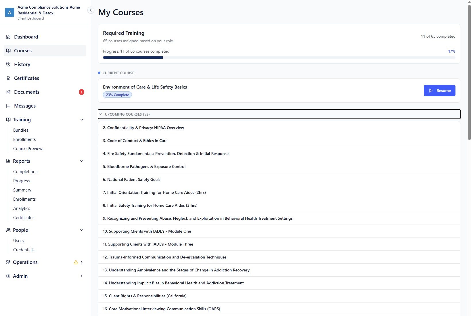 Required in-service training, assigned automatically by role